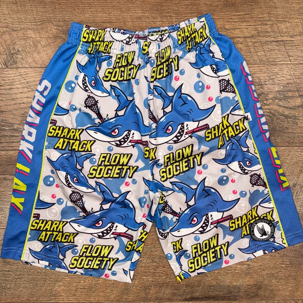 Flow Society Boys Shark Attack Lacrosse Shorts - Blue & White